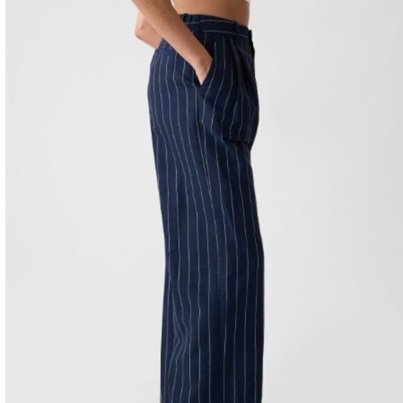 GAP 365 High Rise Linen-Cotton Trousers Navy Pinstripe - Picture 1 of 5